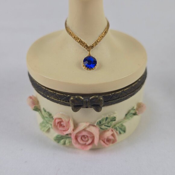 Set of 2 Trinket Boxes Ladies Wearing Hats Floral Accents on Base Resin Crystal - Picture 3 of 16